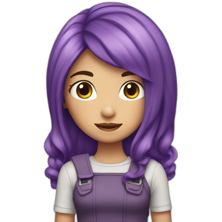 A purple haired girl holding a dbs emoji