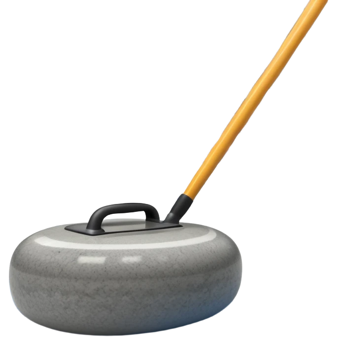 An icon showing a detailed close-up of a curling stone sliding across the ice, with a broom in motion beside it. The background features an indoor stadium with cheering spectators on the stands. Transparent background captures the strategy and focus of curling. emoji