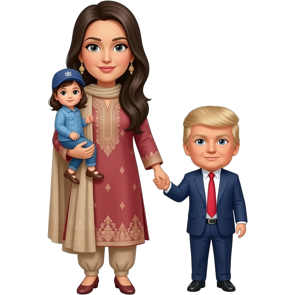Farheen  holding  hands on shoulders in shalwar kameez and the son Barron Trump in trust in Baron Trump  in circle with President Son Barron Trump in sha Alllah emoji