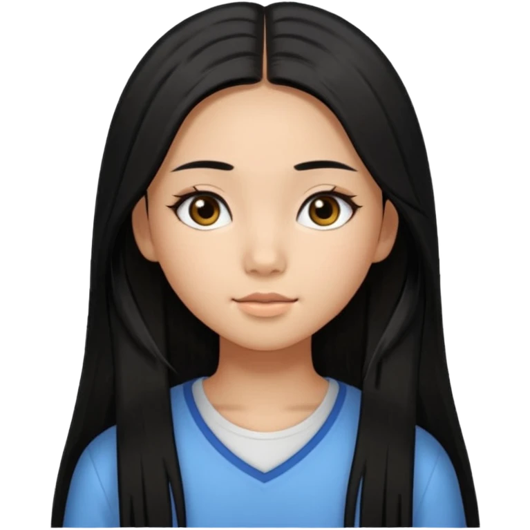 a tan chinese-american 15 year old girl with middle part long straight black hair down to her chest.eyelashes  emoji