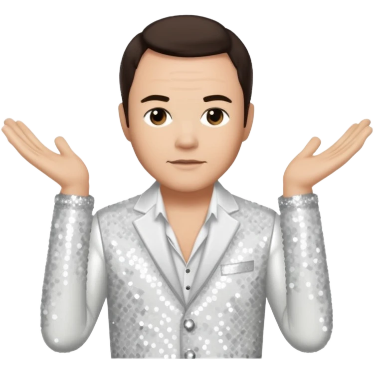 Tony Mortimer from East 17 with light skin, dark brown hair, white sequin outfit emoji