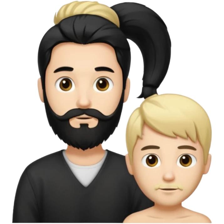 Man with long black hair tied in a tail and beard with a young blond short-haired without a beard emoji