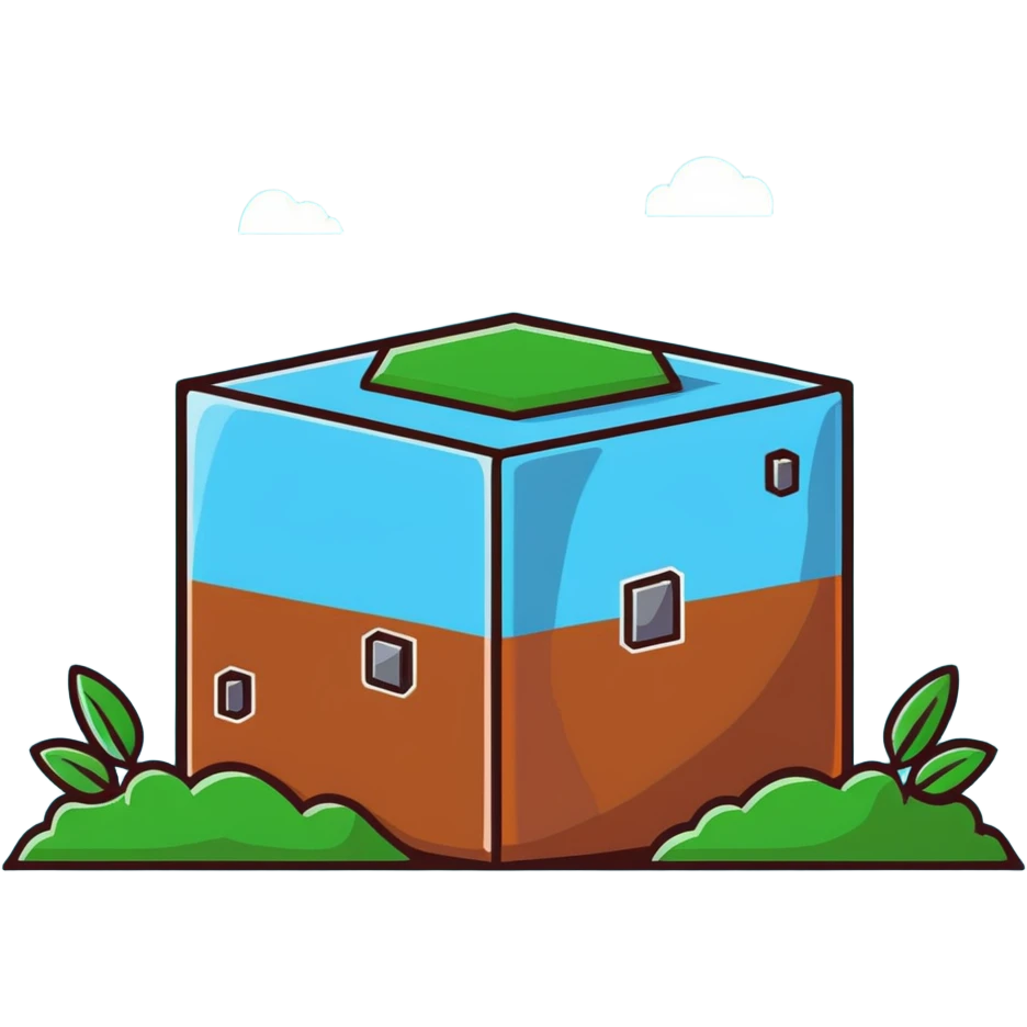 brown cube with small gray stones inside and green grass on top emoji