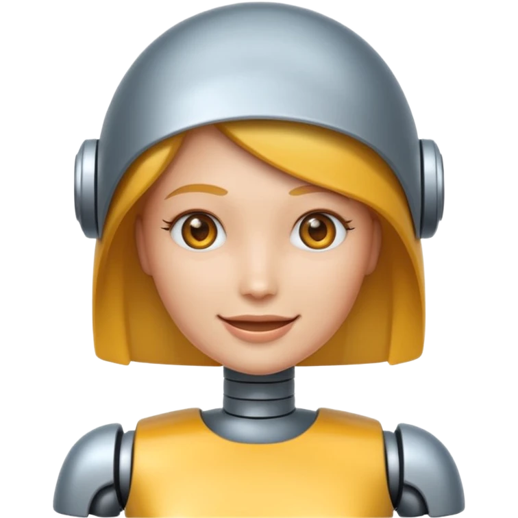 crée un emoji animé d'une tête mi-femme mi Robot Avec un sourire emoji