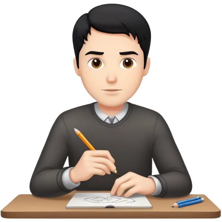white man with black hair drawing at a table emoji