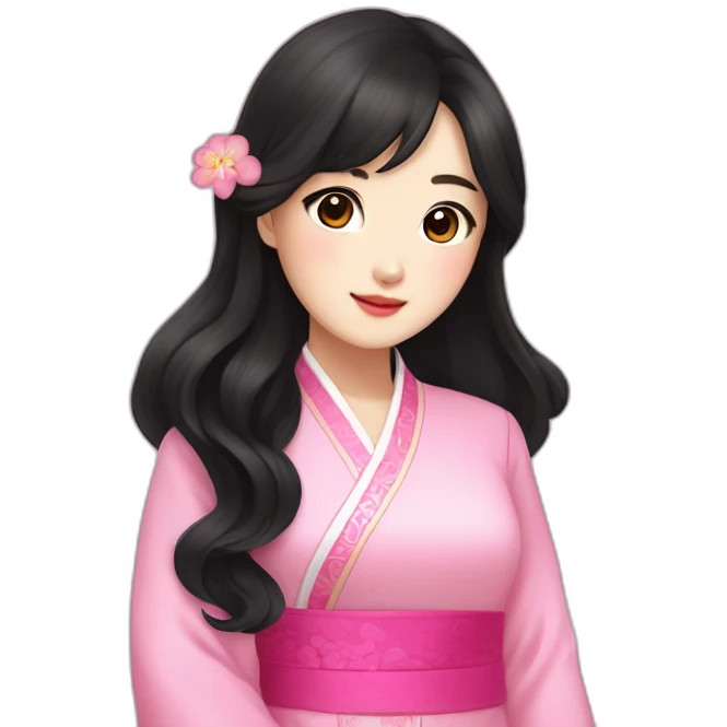 cute go yoon jung with wavy black hair posing with pink ao dai half body emoji