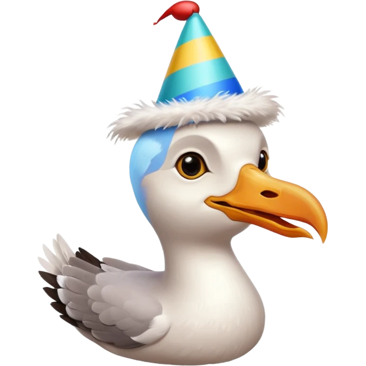A seagull head with a party hat, without the body emoji