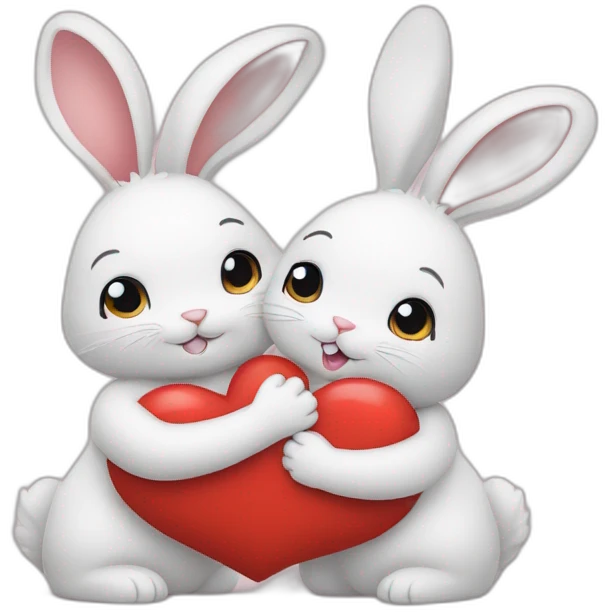 Two rabbits girls hug each other and there is heart over their heads emoji