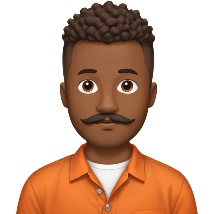 
"Brown adult man (around 24), curly mohawk with shaved sides, beard and mustache. Wearing an orange collarless round-neck button-up shirt. No teenage or old features."

 emoji