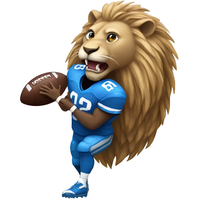 Blue lion biting an American football emoji