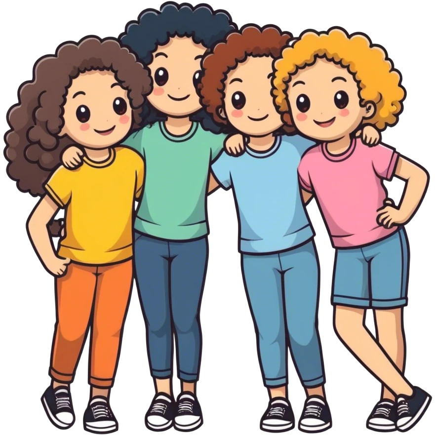 Three girls smiling in puerto Rico. 2 have curly hair and 1 has straight hair.  emoji