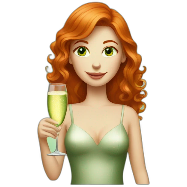 green-eyed red-haired woman with a glass of champagne emoji