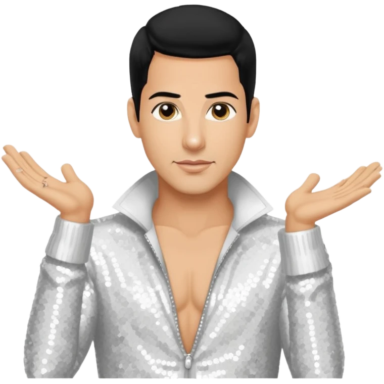 Danny Wood from NKOTB with black hair, white sequin outfit, light tan skin emoji