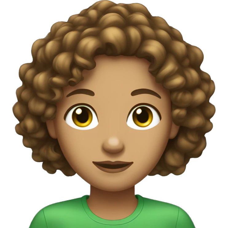 Long curly brown hair women with tan skin and Green eyes emoji