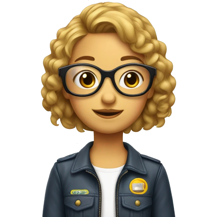 Jeune fille cheveux ondulés et lunettes aviateur emoji