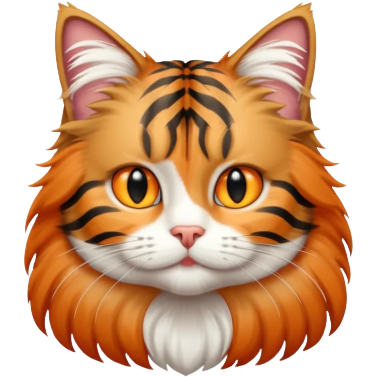 A long haired tabby cat with a white chest and white paws, emoji