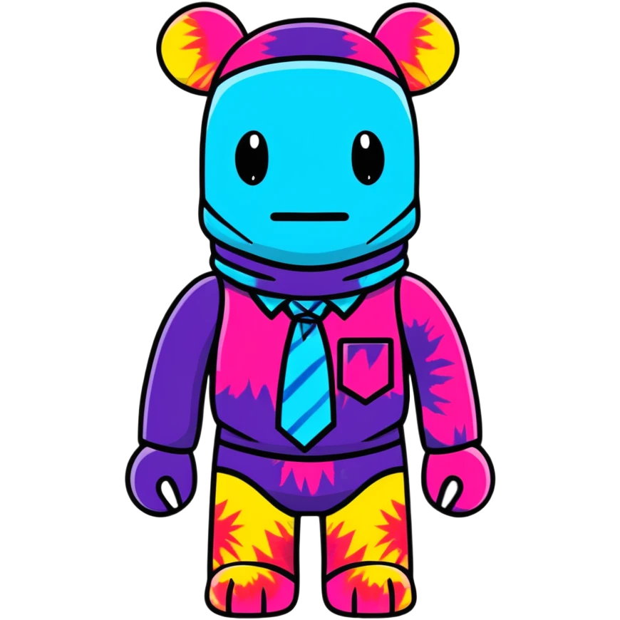 cute bearbrick collectible toy wearing a tie-dye colorful balaclava emoji