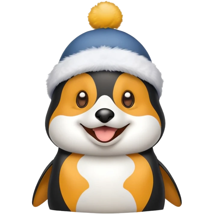 dog wearing a penguin hat emoji