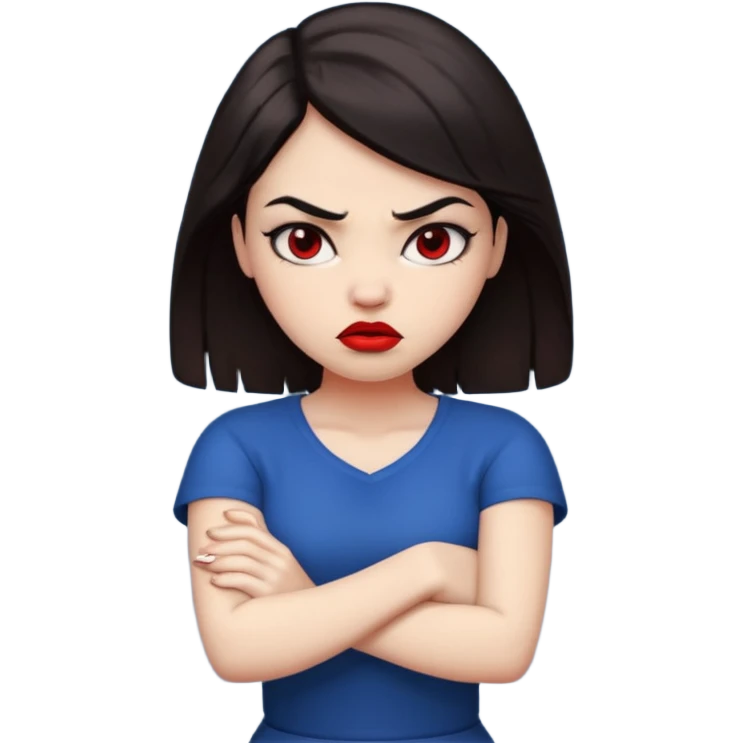 very angry arms crossed girl with dark hair emoji