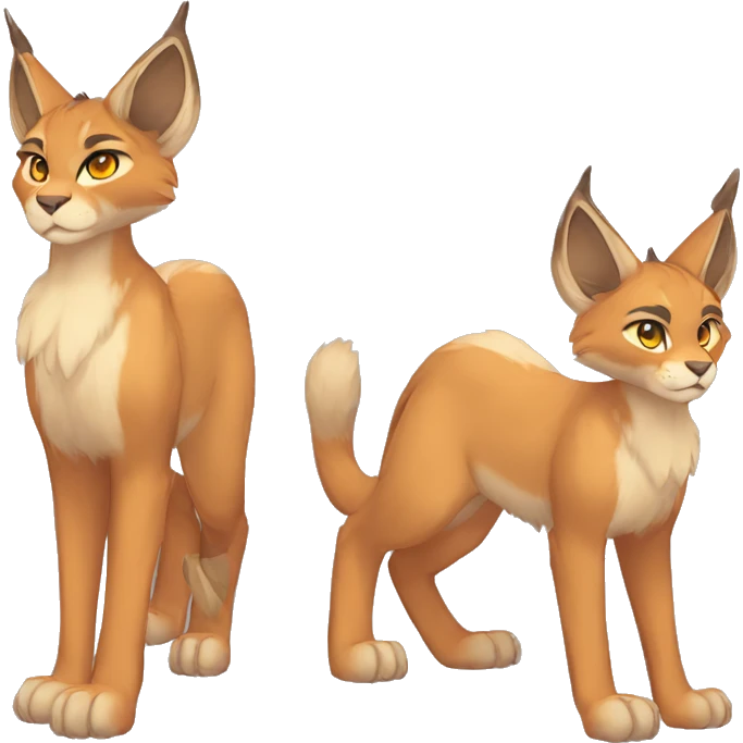 Anthro Beige-Orange-Brown Fur-Sona-Fakemon Lynx-Caracal Full Body emoji