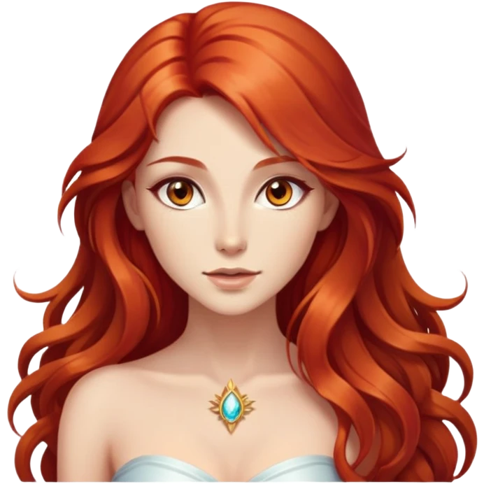 femme avec des cheveux très long roux, yeux marrons belle comme une déesse avec un beau corps qui a de la magie tout autour d’elle  emoji