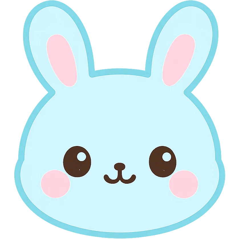 light blue cute rabbit head, kawaii style emoji