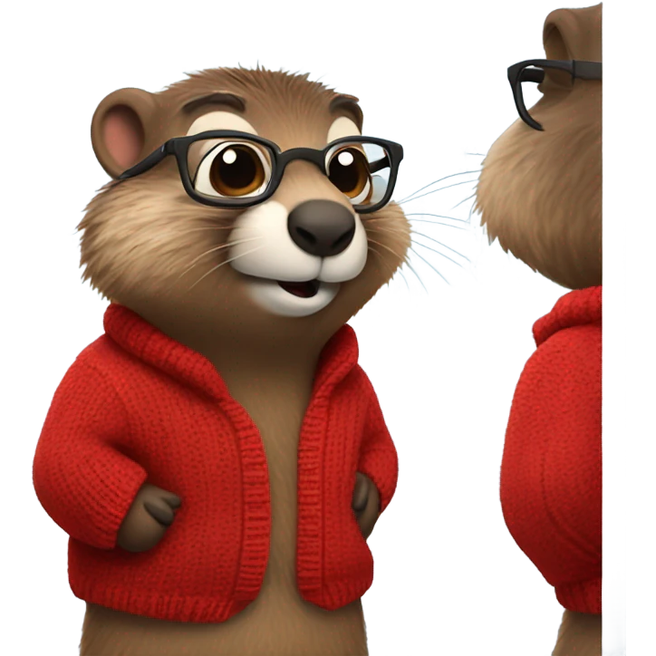 cute groundhog in a fully red sweater and glasses full body shown emoji
