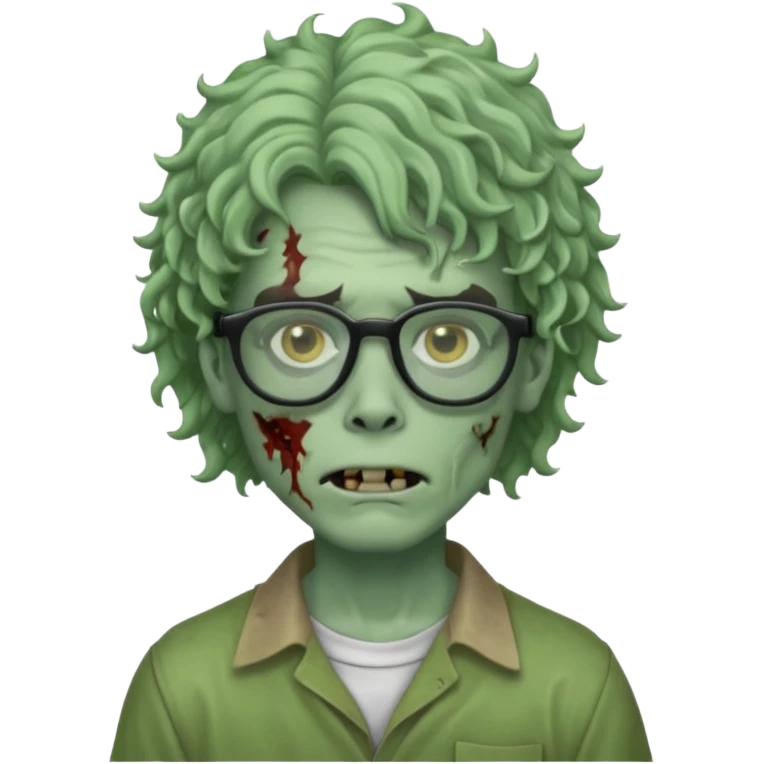 Draw a zombie boy with curly, wavy hair, glasses, and a mullet. emoji