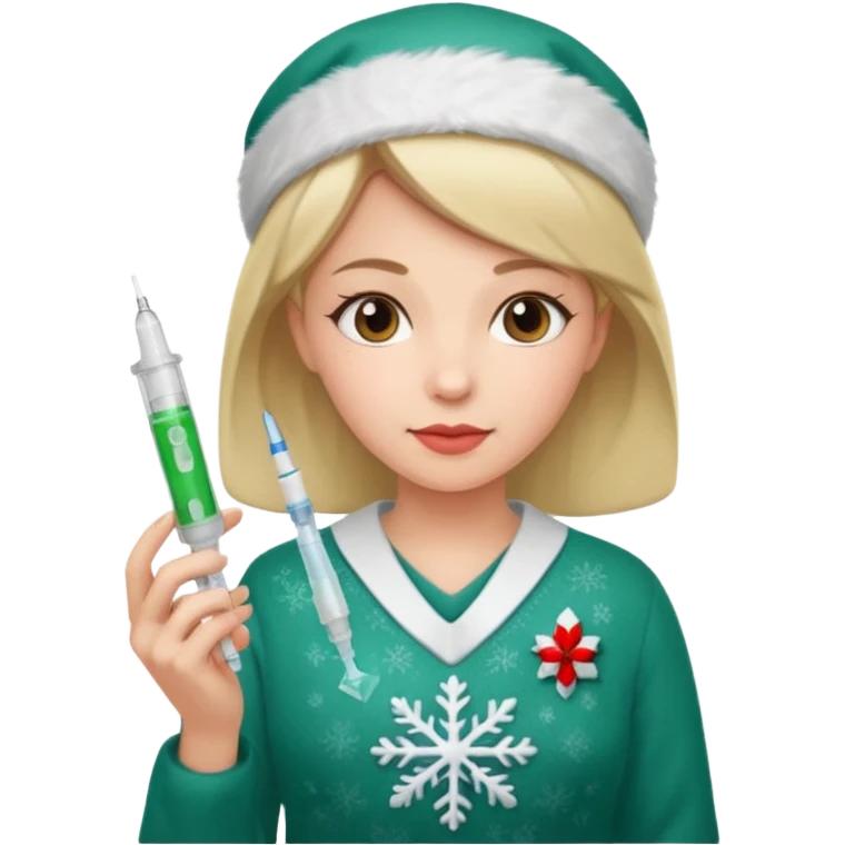 nurse wearing a christmas pullover and holding a a sting emoji