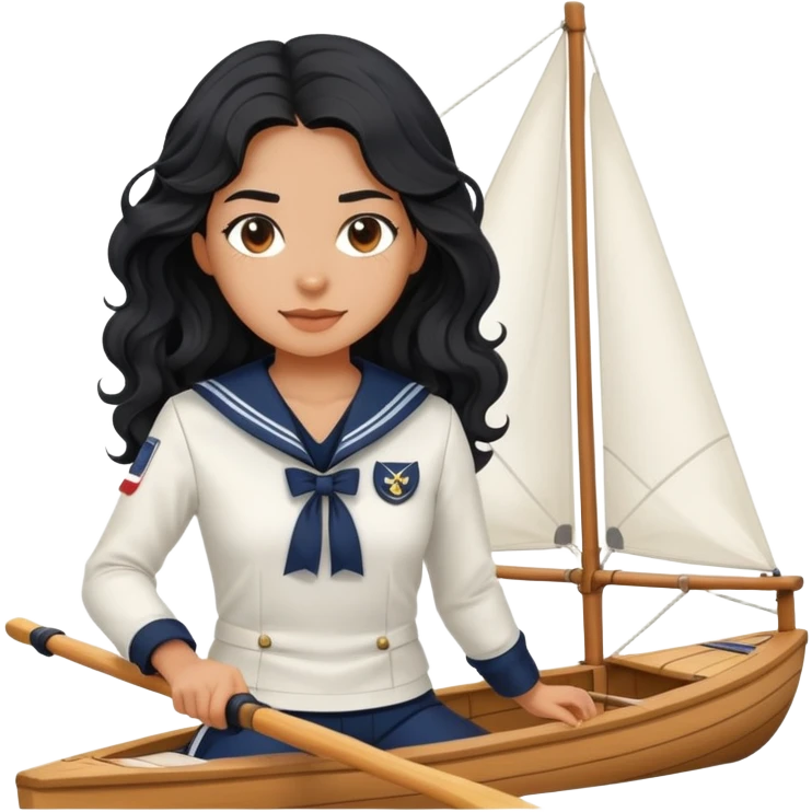 black long wavy hair girl rowing as a professional sailor emoji