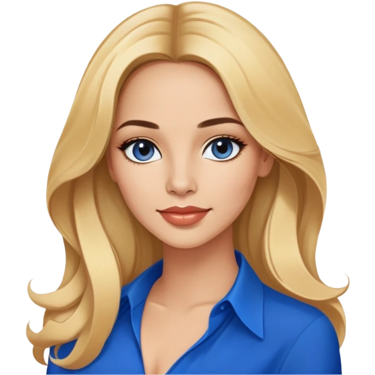 Linette Torres, Puerto Rican actress with fair complexion, beautiful facial features, bright expressive eyes, defined cheekbones, full lips with warm smile, long flowing blonde hair, wearing a stylish blue blouse emoji