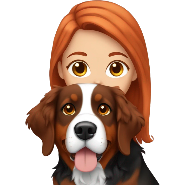 redhead girl with merle bernese mountain dog emoji