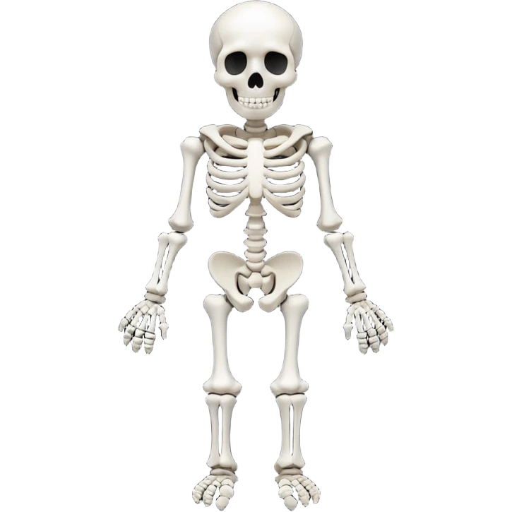 full sized skeleton, clean and simple, white bones emoji
