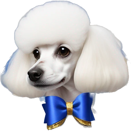 Royal blue and gold bow on white poodle emoji