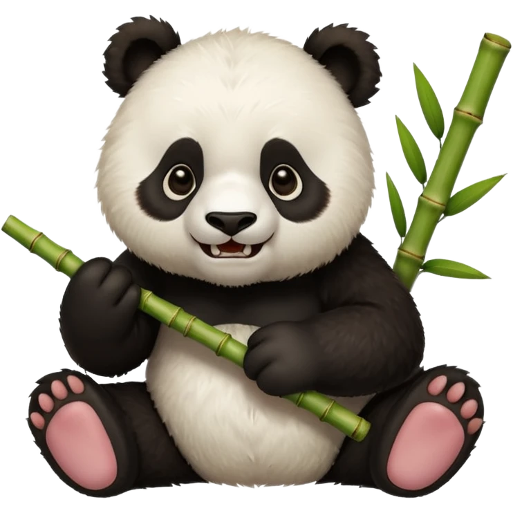 Tatlı Kahverengi ve beyaz renginde panda elinde bambu olsun tam ısırıcakken olsun emoji