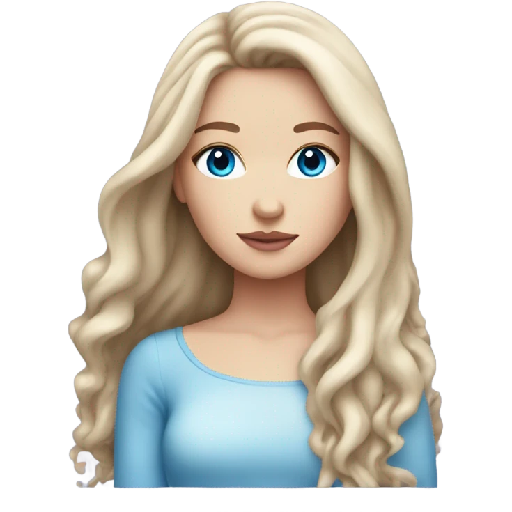 White girl with long brown hair and blue eyes and pink lips  emoji