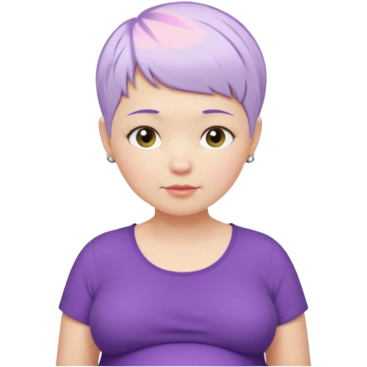 pregnant woman with purple shirt and short pixie cut WHITE hair. only show head, nech and abdomen emoji