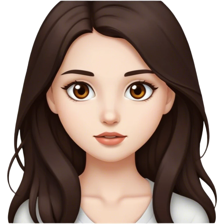 pretty girl, long hair, brown eyes, natural lips, white skin, dark brown hair emoji