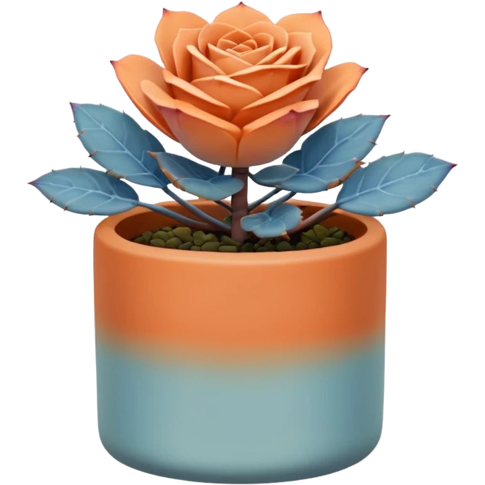 A ceramic pot in a pastel orange color, shaped like a cylinder, the pot is short and contains an Echeveria Blue Rose plant. emoji