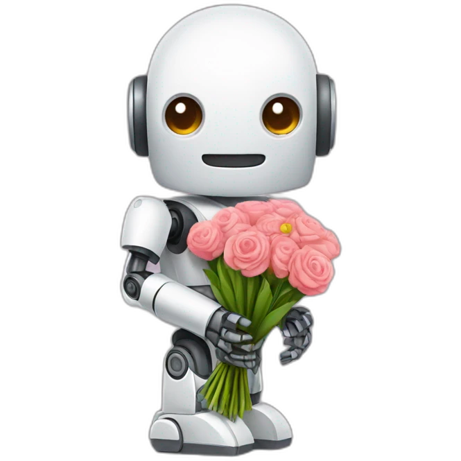 robot with flower bouquet emoji