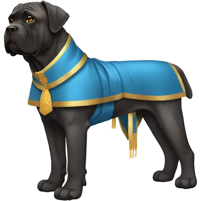A Cane Corso dressed as a priest in Blue and Gold robe. emoji