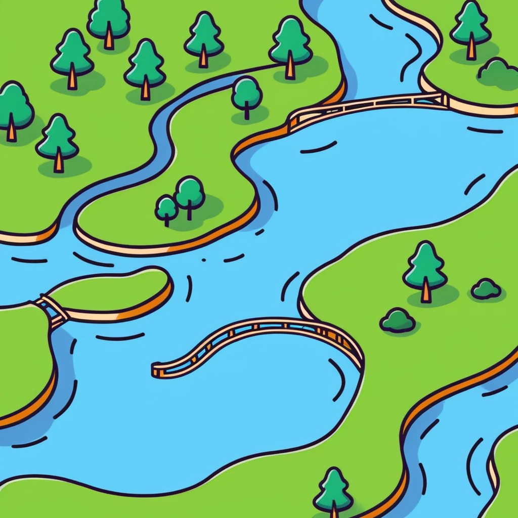 Meandering river flowing through a landscape with trees emoji