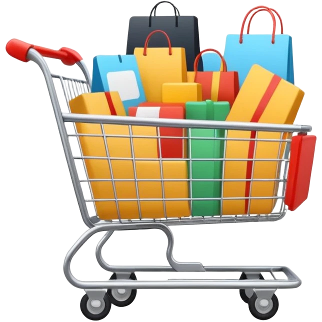 Digital shopping cart filled with online products, clean minimal UI design, smooth motion graphics animation, floating icons, modern style, dark background, cinematic lighting, seamless loop. emoji