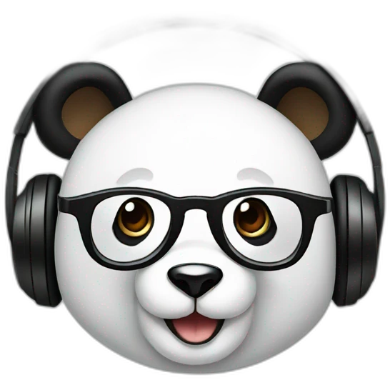 smiling geek panda with black headphone and circular glasses emoji