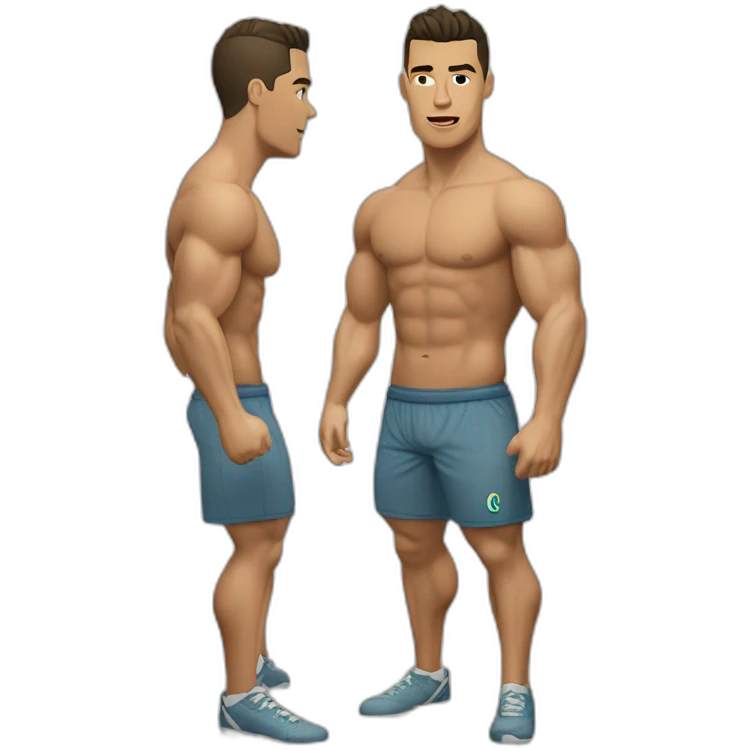 Christiano ronaldo wearing a tight shirt with and shorts to see his very muscular legs emoji