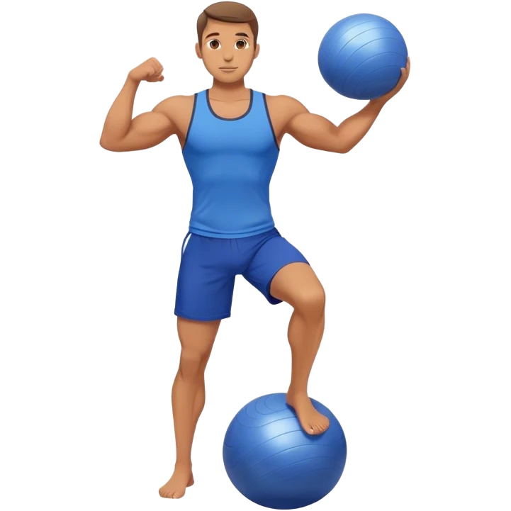 fit man with blue shorts stability ball exercises emoji