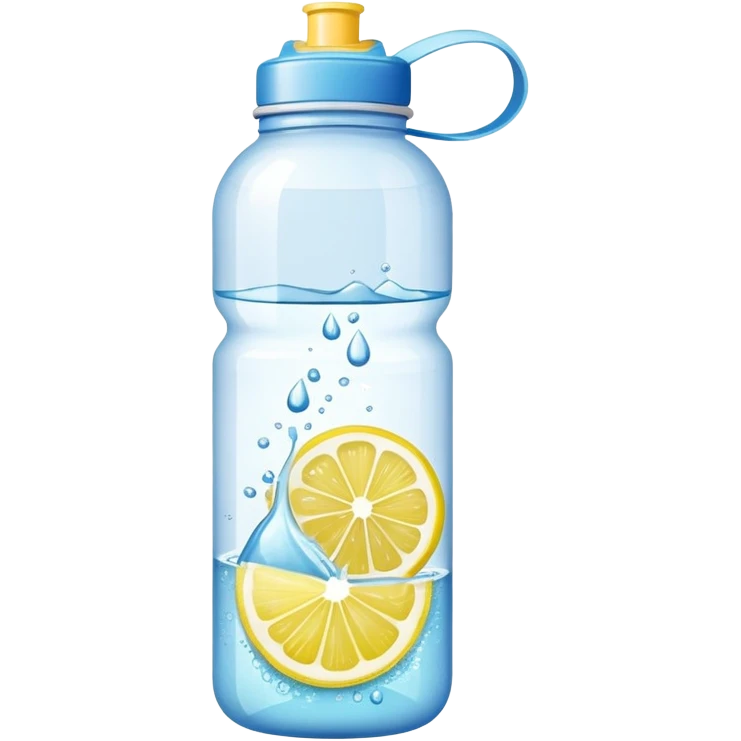 Morning hydration symbol: water bottle with lemon slice and sparkles representing creatine powder emoji