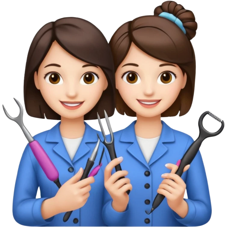 Girls holding hairstyle tools and nails tool emoji