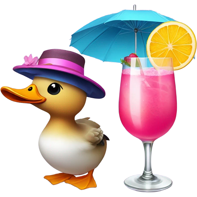 Duck drinking a pink cocktail emoji