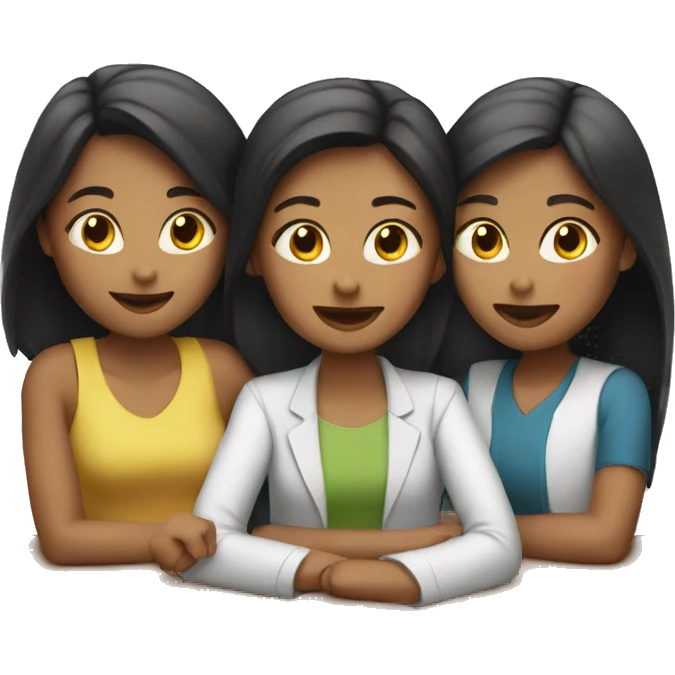Three girls sitting around table talking  emoji